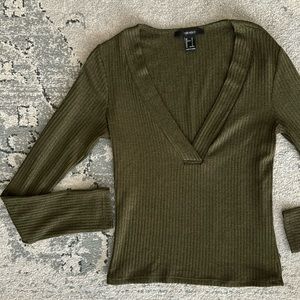 Olive ribbed v-neck shirt/sweater